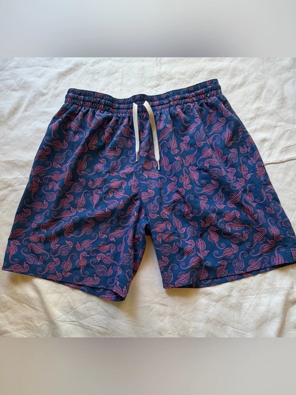 Chubbies Swim Trunks Mens Large Blue Pink Seahorse Print 7” Inseam Board Shorts